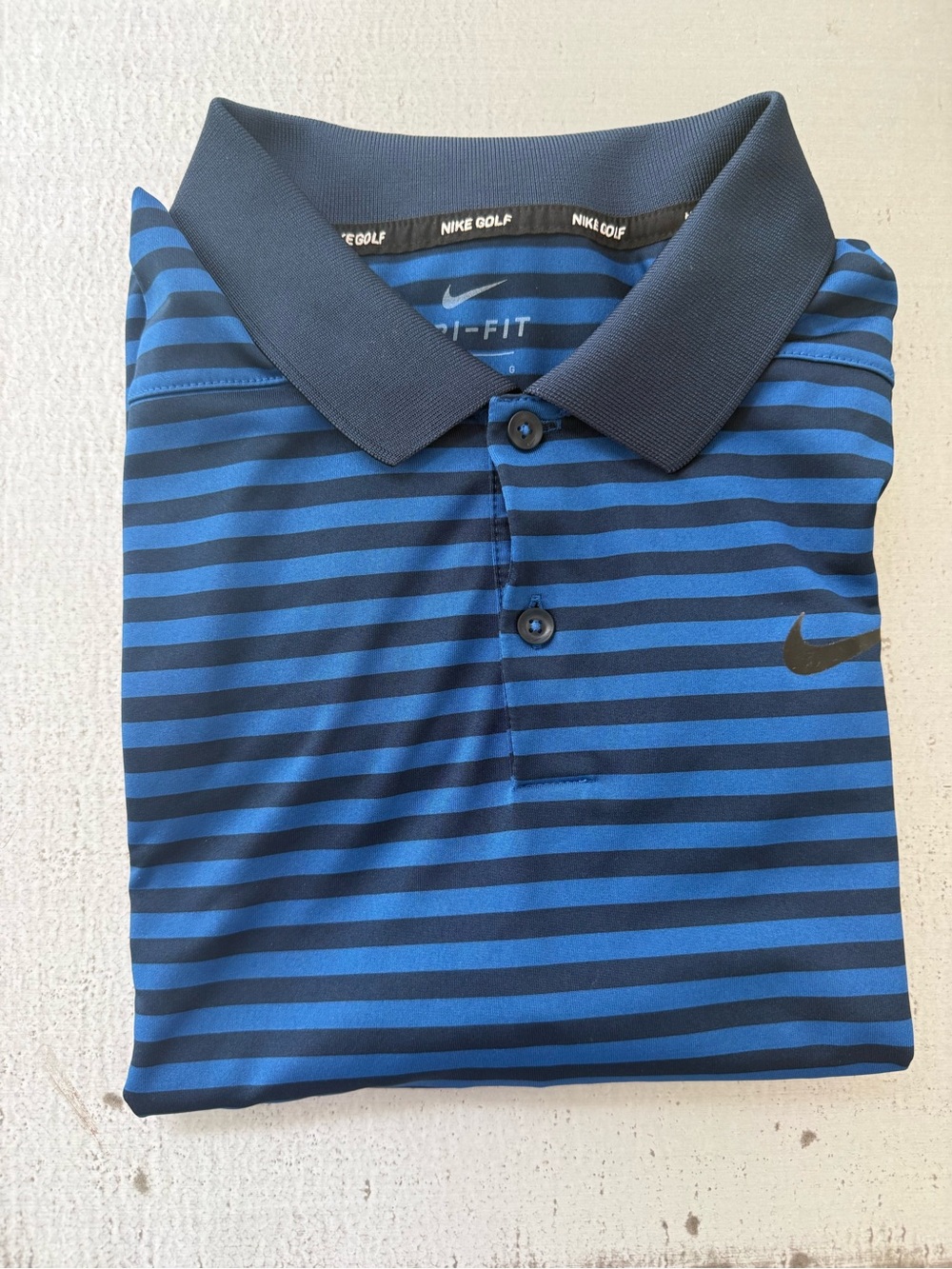 Nike Blue & Navy Striped Dri-FIT Golf Polo